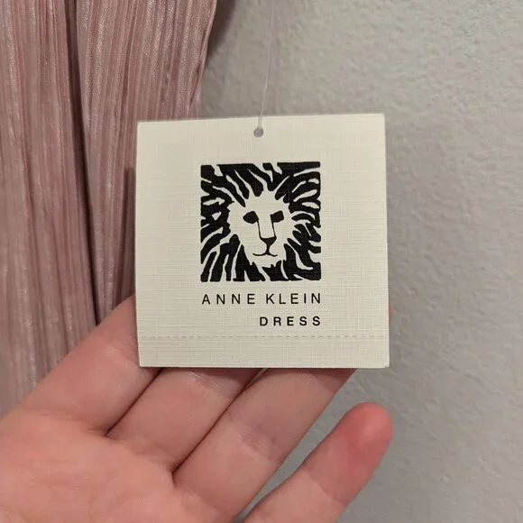 ANNE KLEIN Nwt Crinkled Satin Blush Dress 16 Sleeveless Waist Tie Midi Length - Picture 7 of 12